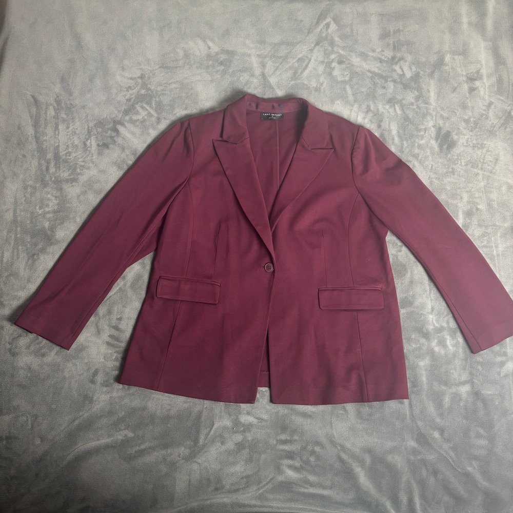 Lane Bryant Women's 18 Burgundy Wine One Button Tailored Blazer Stretch Jacket